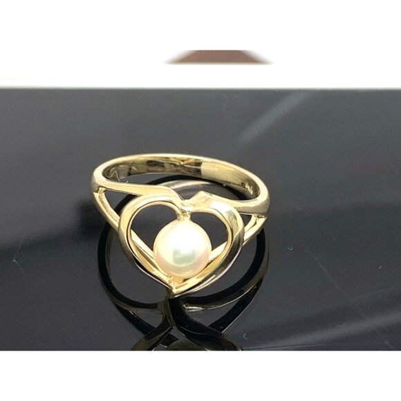 Pearl Cocktail Ring Heart Shape 14k Yellow Gold Estate Jewelry Women's Size 6.25 - Picture 11 of 14
